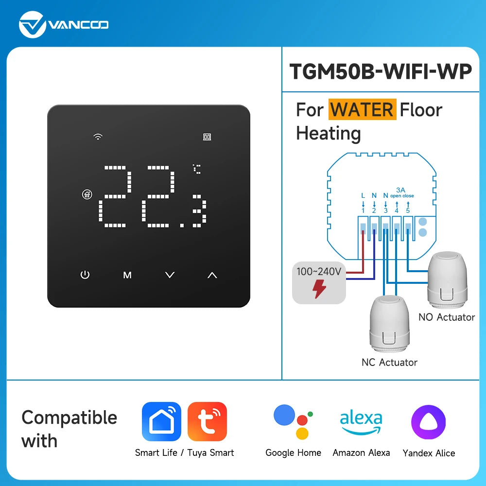 3A Water Floor Heating System Smart WIFI Thermostat with Central Actuators Connecting 8Sub-chamber Hub Controller For Gas Boiler