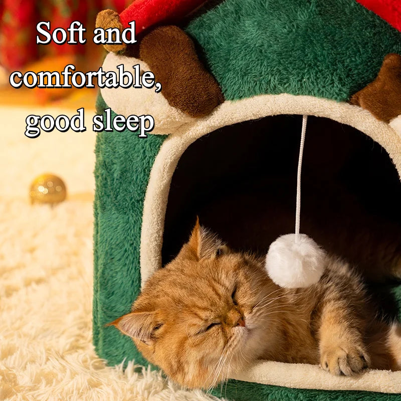 Winter/Autumn Keep Warm Thick Closed Cat House Cold-Proof Dog Nest Foldable Washable Comfortable Warm Pet Bed Supplies for Winte