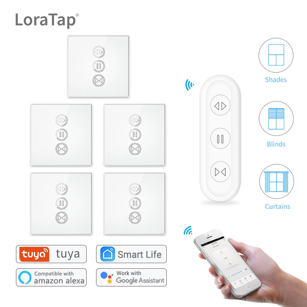 Tuya Smart Life Curtain Switch Rolling Blinds Engine Roller Shutter RF & WiFi Connected Google Home Alexa Echo Motor LoraTap