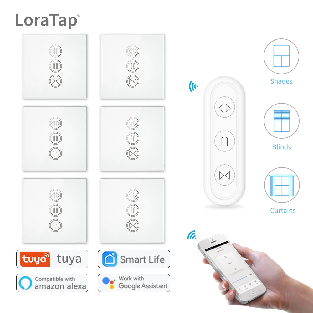 Tuya Smart Life Curtain Switch Rolling Blinds Engine Roller Shutter RF & WiFi Connected Google Home Alexa Echo Motor LoraTap