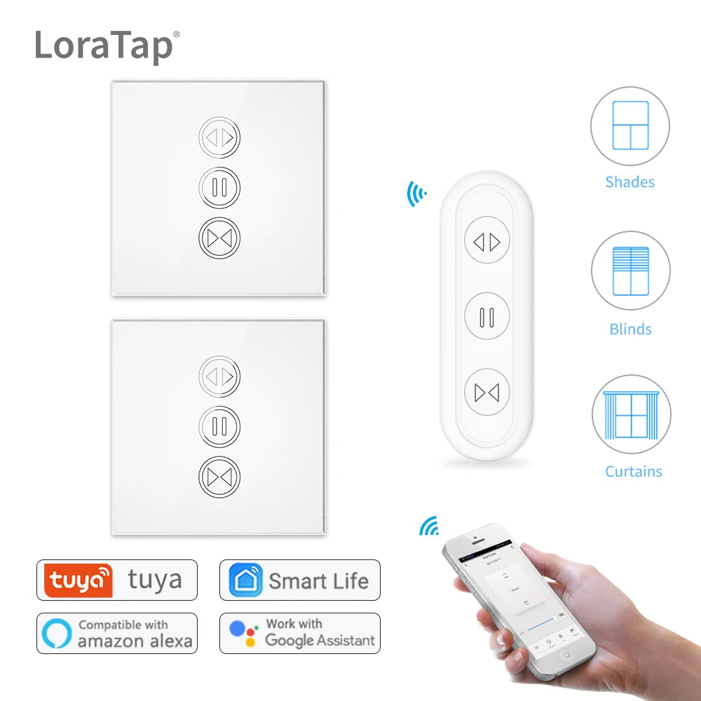 Tuya Smart Life Curtain Switch Rolling Blinds Engine Roller Shutter RF & WiFi Connected Google Home Alexa Echo Motor LoraTap