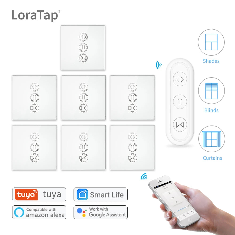Tuya Smart Life Curtain Switch Rolling Blinds Engine Roller Shutter RF & WiFi Connected Google Home Alexa Echo Motor LoraTap