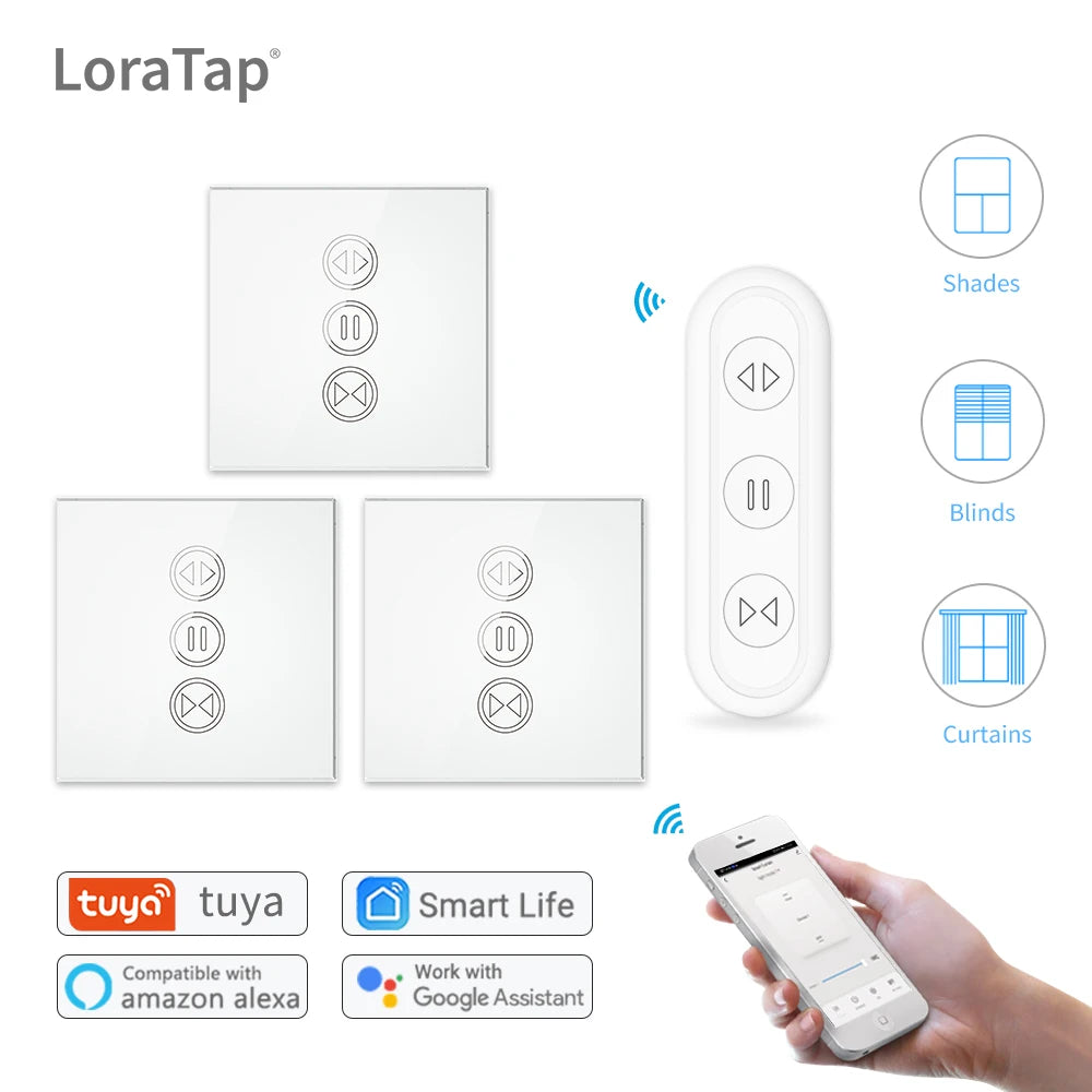 Tuya Smart Life Curtain Switch Rolling Blinds Engine Roller Shutter RF & WiFi Connected Google Home Alexa Echo Motor LoraTap