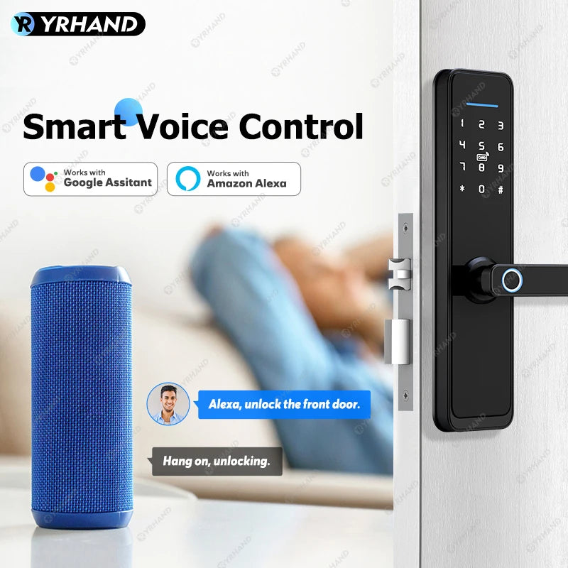 YRHAND New Ttlock Wifi Electronic Smart Door Lock With Biometric Fingerprint Work with Google home Aleax  For home or Hotel