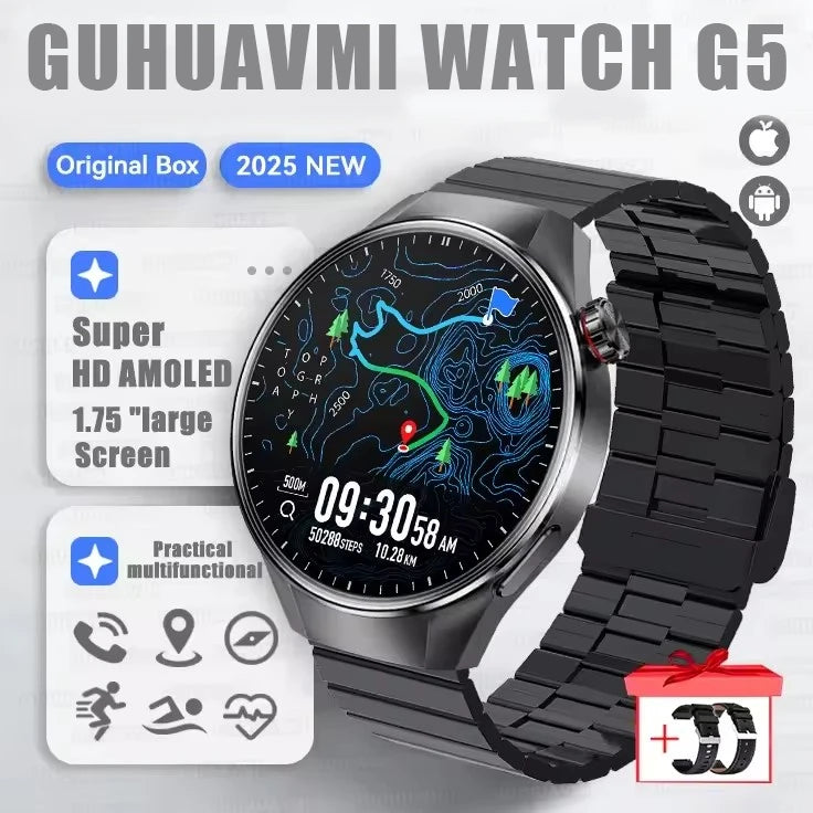 2025 New Originl Watch G5 PlUS Smart Watch 1.75" HD AMOLED Screen GPS track Heart Rate Bluetooth Call Compass Smartwatch for Men