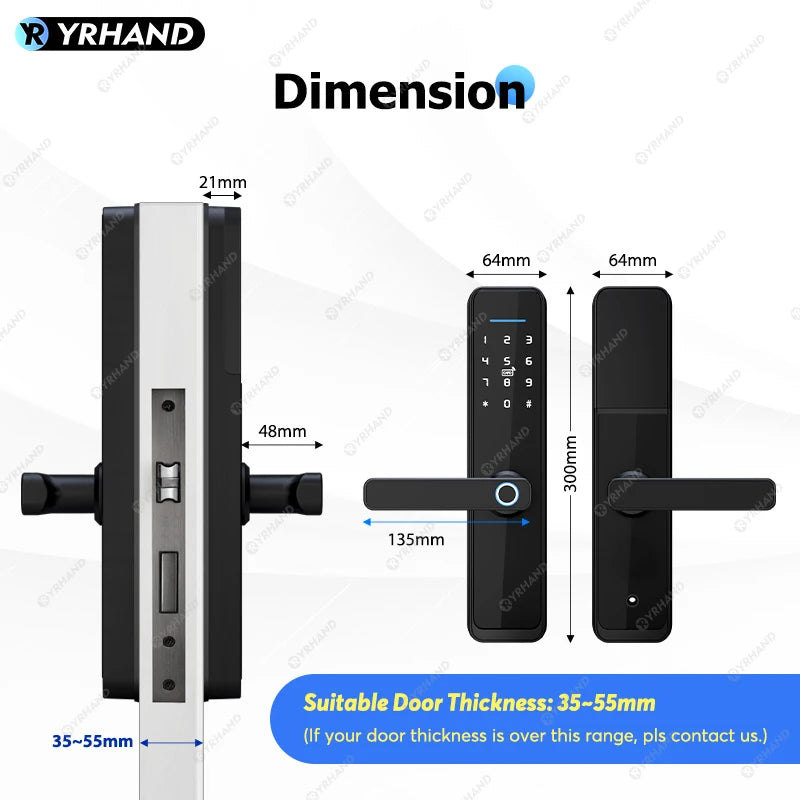 YRHAND New Ttlock Wifi Electronic Smart Door Lock With Biometric Fingerprint Work with Google home Aleax  For home or Hotel