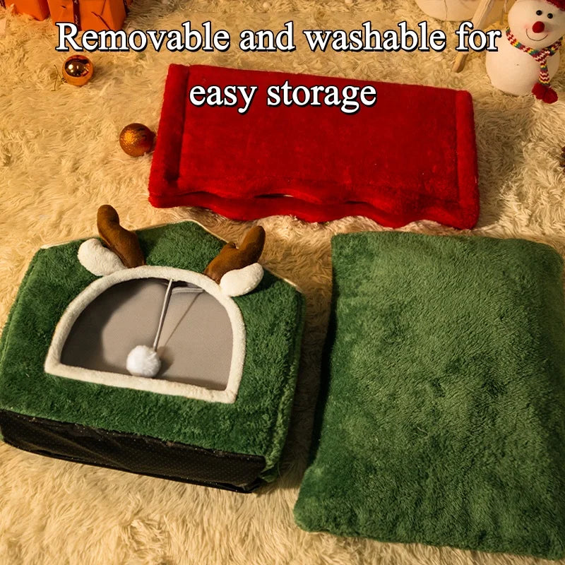 Winter/Autumn Keep Warm Thick Closed Cat House Cold-Proof Dog Nest Foldable Washable Comfortable Warm Pet Bed Supplies for Winte
