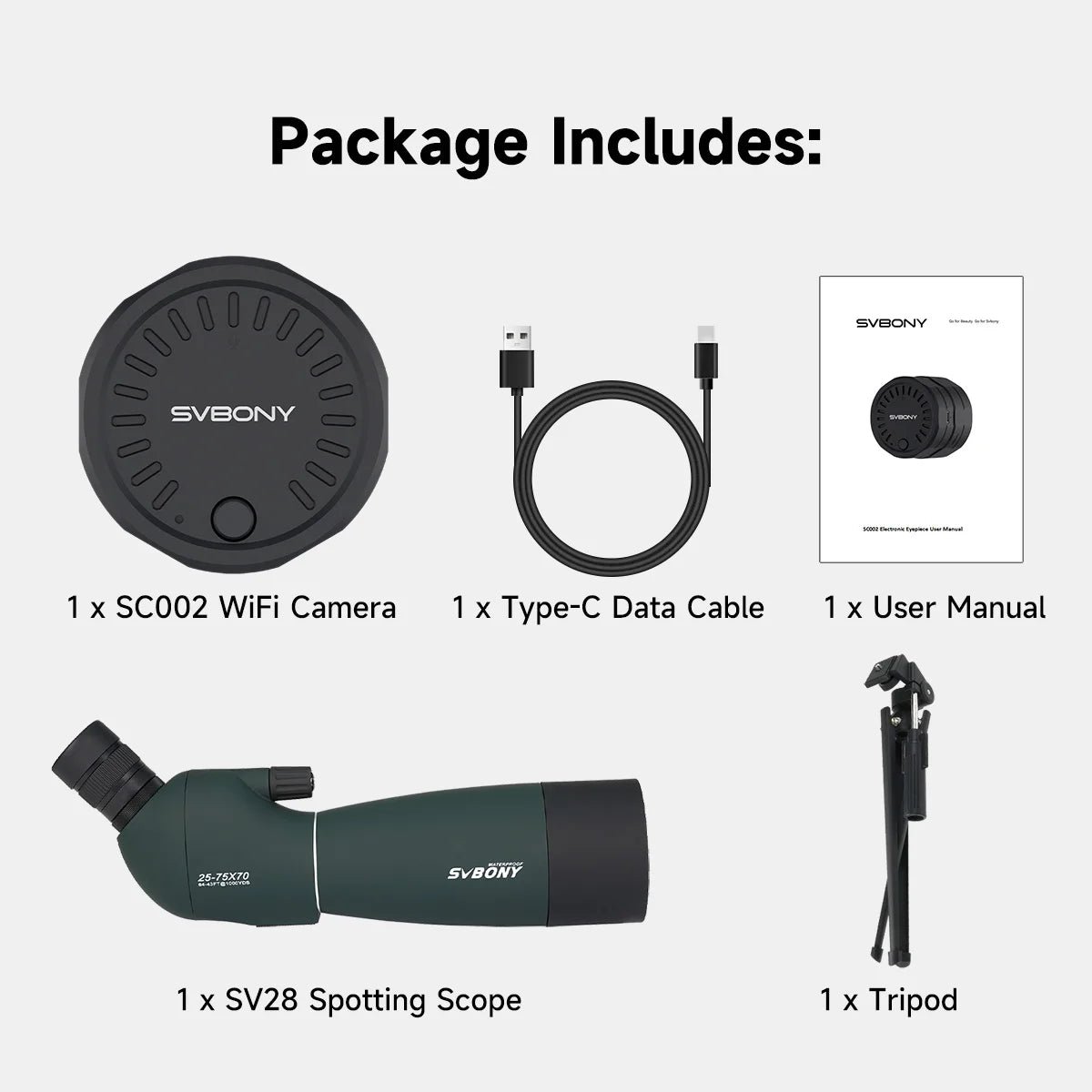 Svbony SC002 WiFi Camera, Digiscoping Camera Compatible with SV28 SV41 Pro Spotting Scope SV202 Binoculars for Bird Watching