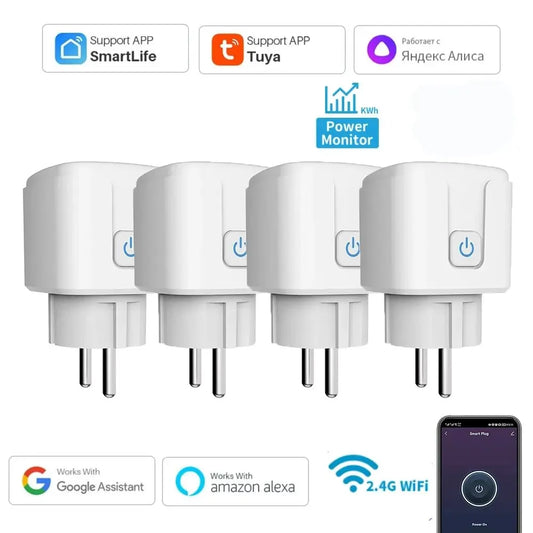Smart EU Socket WiFi 20A EU Plug Outlet Remote Control Timer Power Monitor Support Voice Google Home Alexa