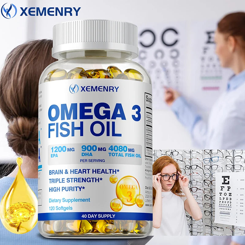 Omega-3 Fish Oil Soft Gels Omega 3 with EPA & DHA Helps Brain Development & Cardiovascular Health for Man and Woman