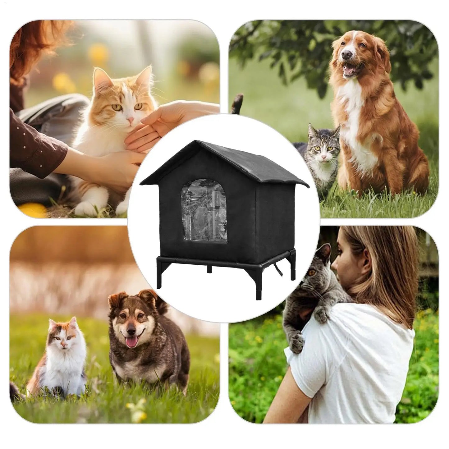 Cat Shelter Weatherproof Winter Cat House Cat Outside House Waterproof Enclosed Pet Tent Insulated Cat House For Multiple
