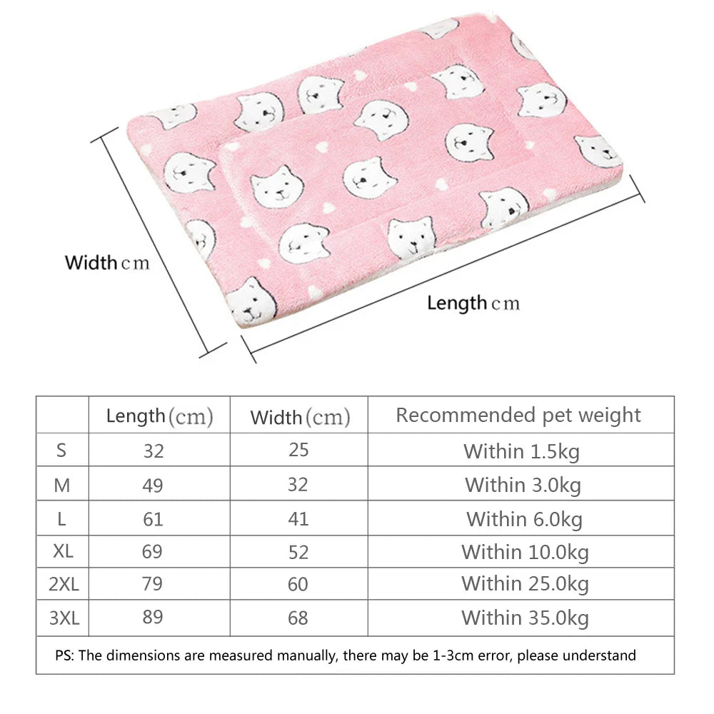 Winter Warm Medium Cat Sleeping Mat Comfortable Pet Bed Cushion Flannel Small Dog Mat Puppy House for Large Dogs Blanket
