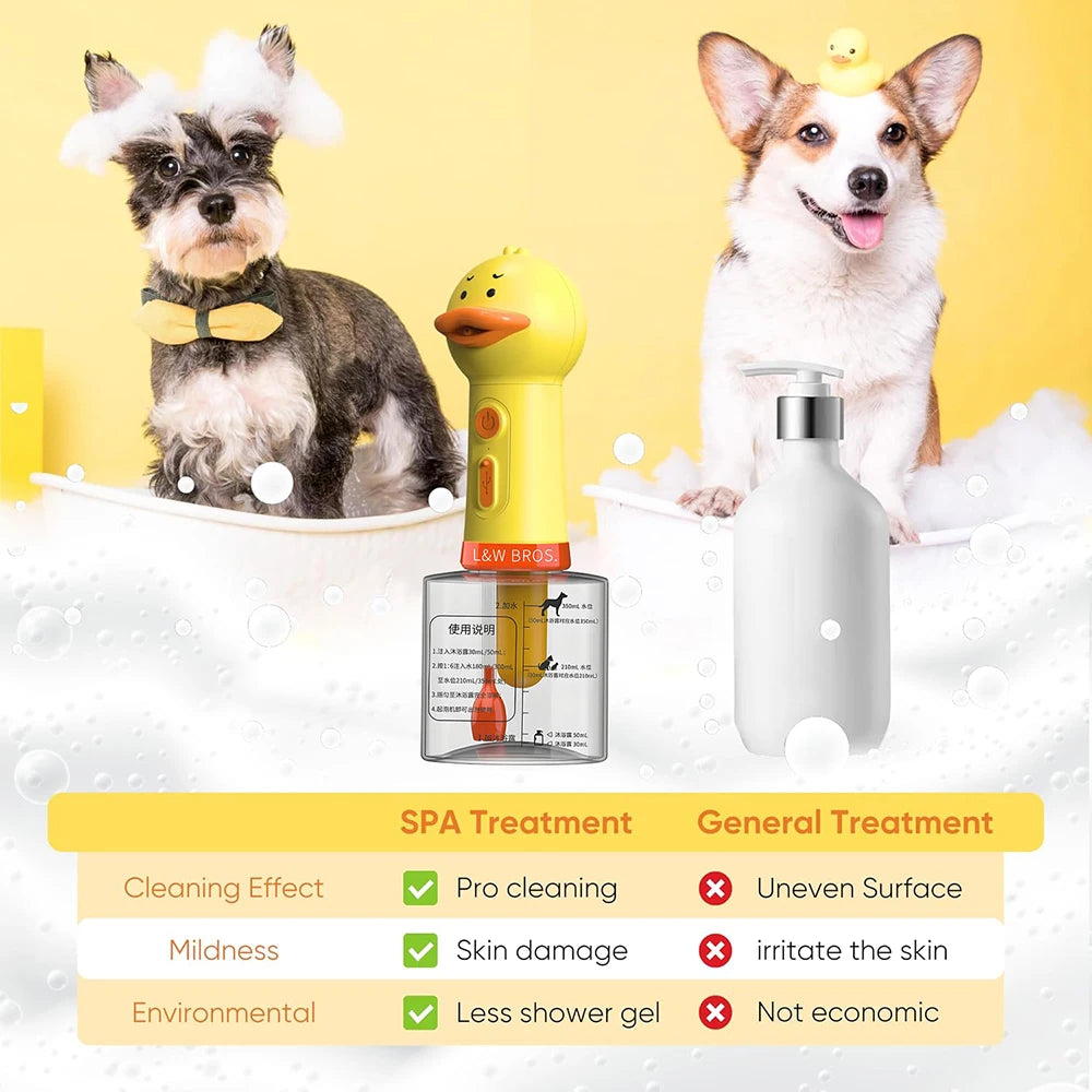 Yellow Duck Automatic Foam Soap Dispenser for Pet Bathing, USB Charging Electric Cleaner for Dogs and Cats with Gentle Foam