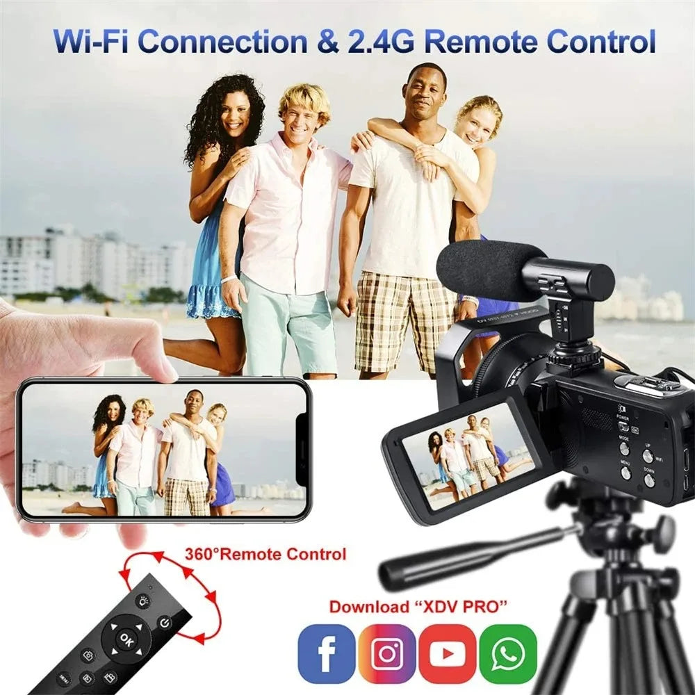 4k Camara Video Profesional for Youtube Likee Ins and Vlog Streaming with 16x Digital Zoom Wifi Infrared Night Vision Camcorder