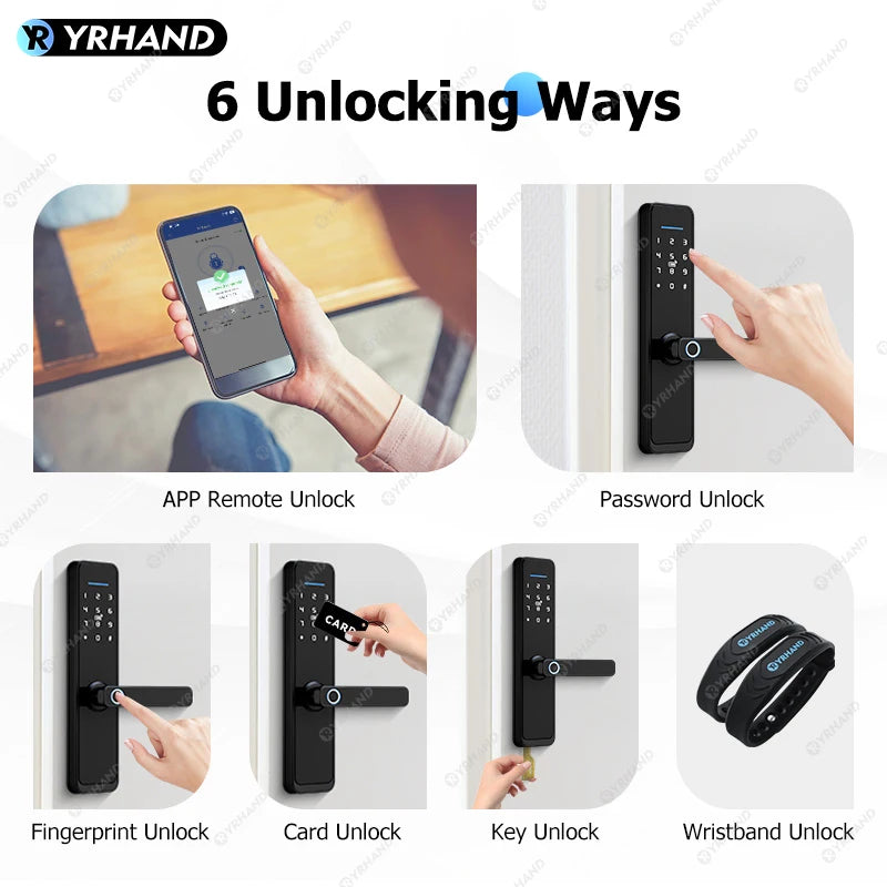 YRHAND New Ttlock Wifi Electronic Smart Door Lock With Biometric Fingerprint Work with Google home Aleax  For home or Hotel