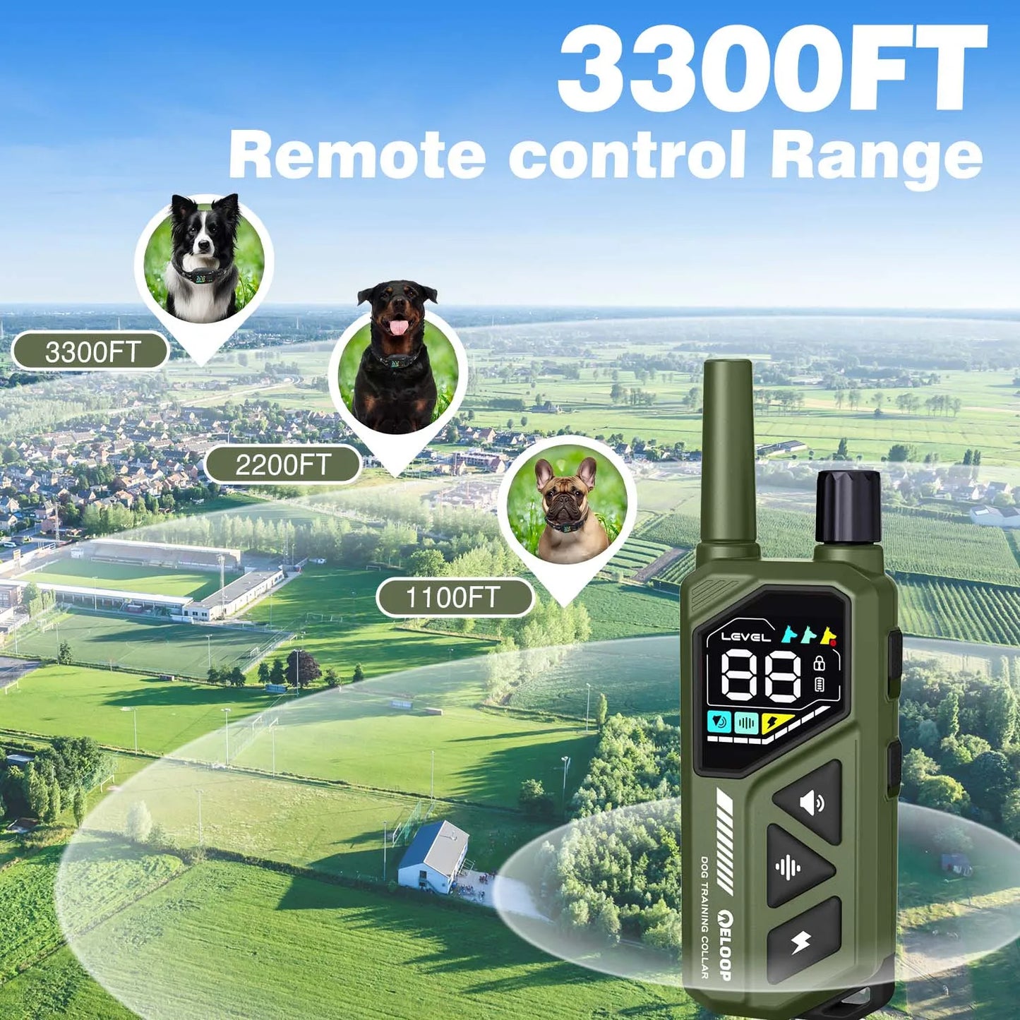 New AI Smart Dog Training Collar 3300Ft Anti-barking Device Electric Remote Control IPX7 Waterproof Pet Behavior Vibration Shock
