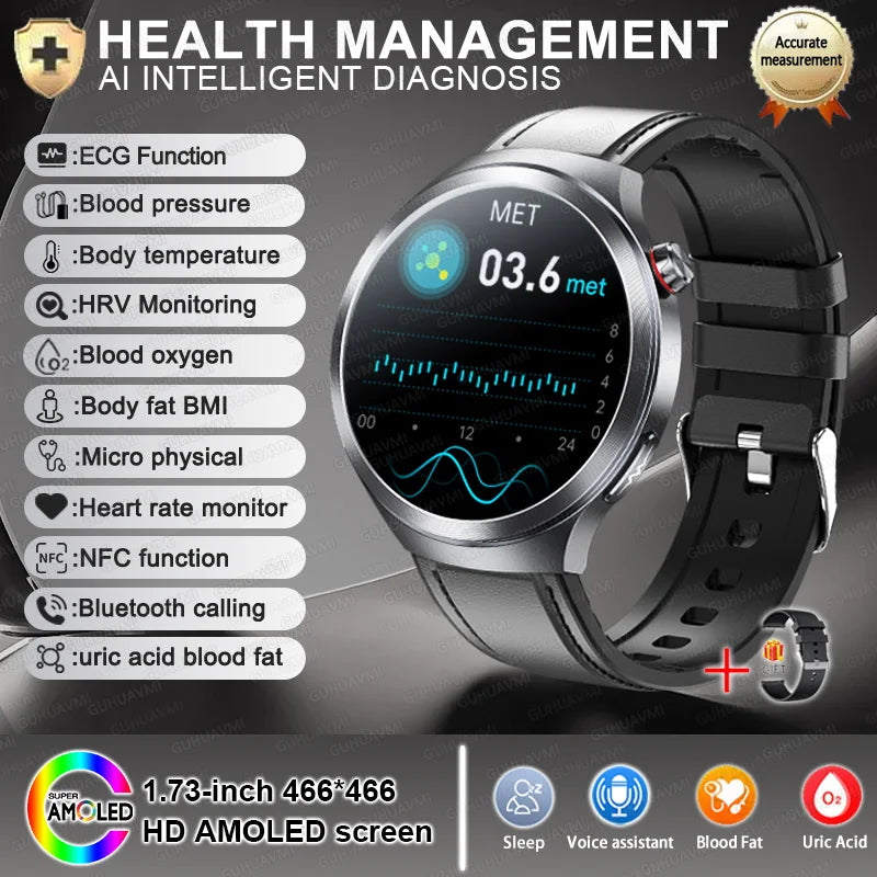 2025 New For XIAOMI Health Trackr Uric Acid Blood lipids Smart Watch Blood Pressure ECG+PPG Clock Body Analysis Smartwatchs Men