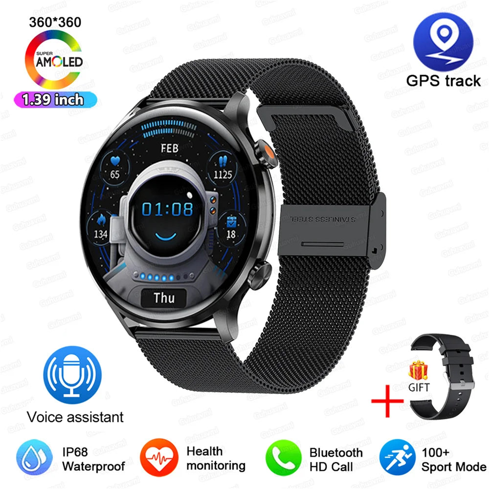2025 New Smartwatch Women AMOLED HD Screen Always On Display Bluetooth Call IP68 Waterproof GPS Smart Men Watch For Android ios