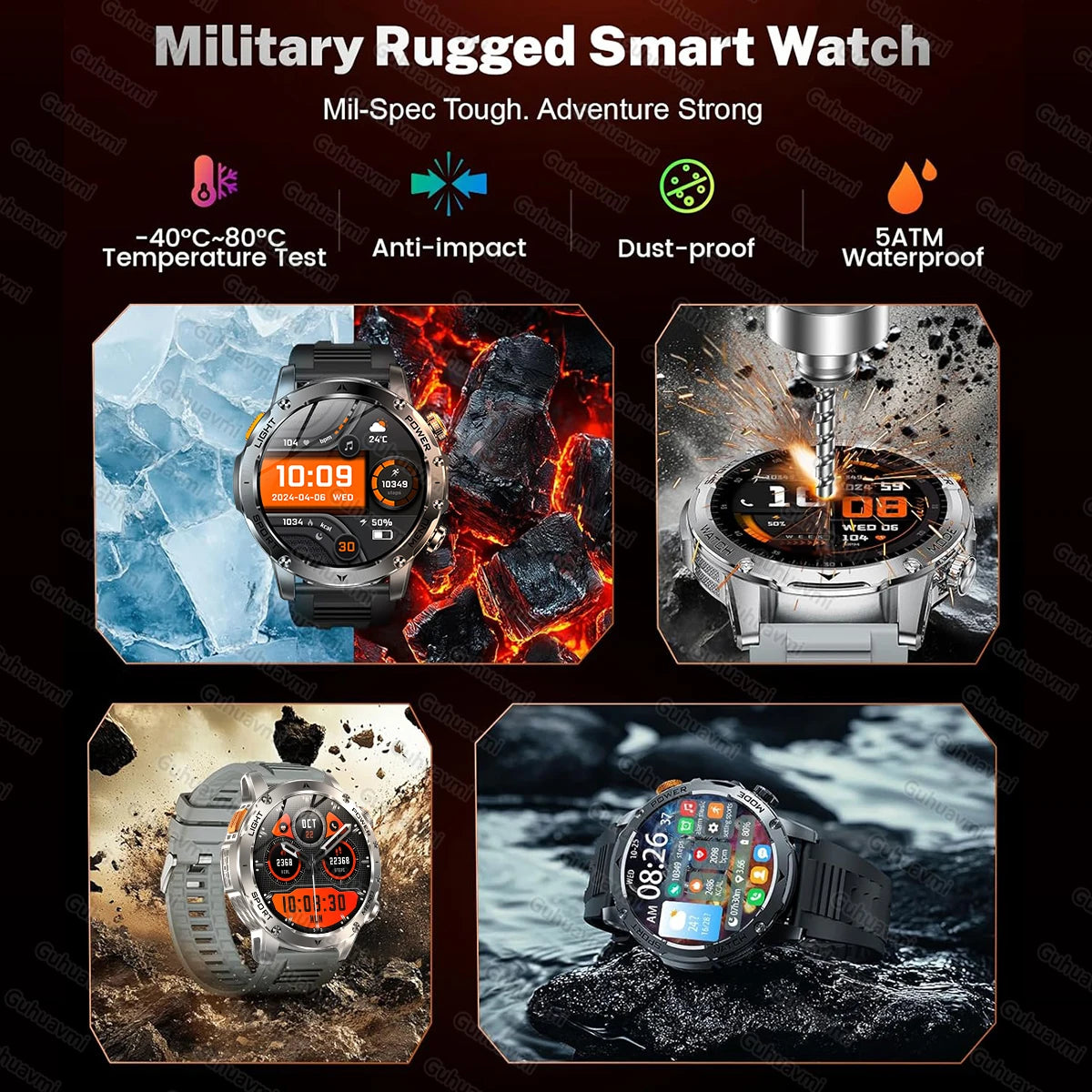 2025 New Military T-Rex 3 Ultra 1000mAh Battery Smart Watch 5ATM Waterproof Flashlight Heart Rate Sports tracker Smartwatch Men