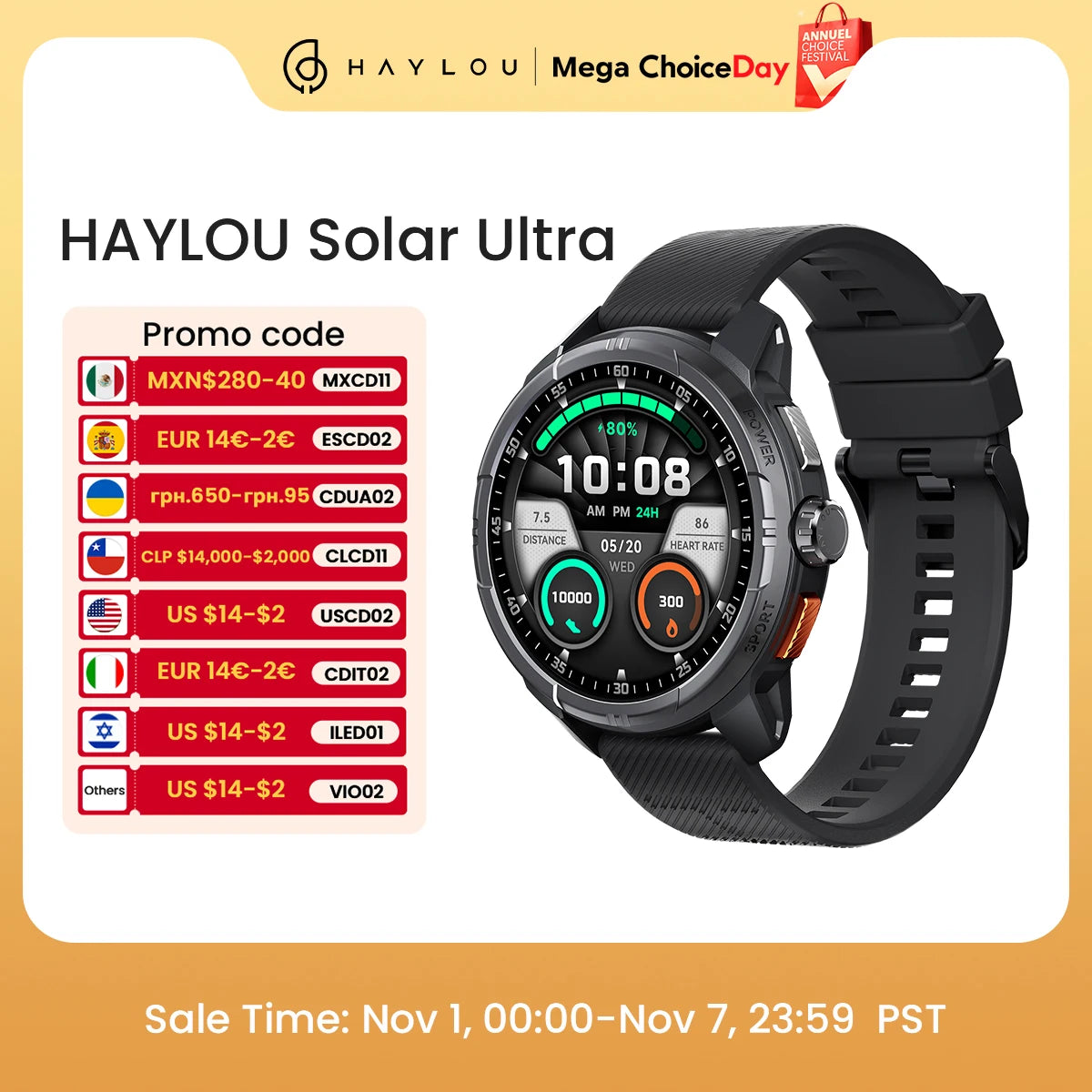 HAYLOU Solar Ultra GPS Smartwatch 1.6” AMOLED Display 5ATM Waterproof Built-in GPS Bluetooth Phone Calls Sports Smart Watch