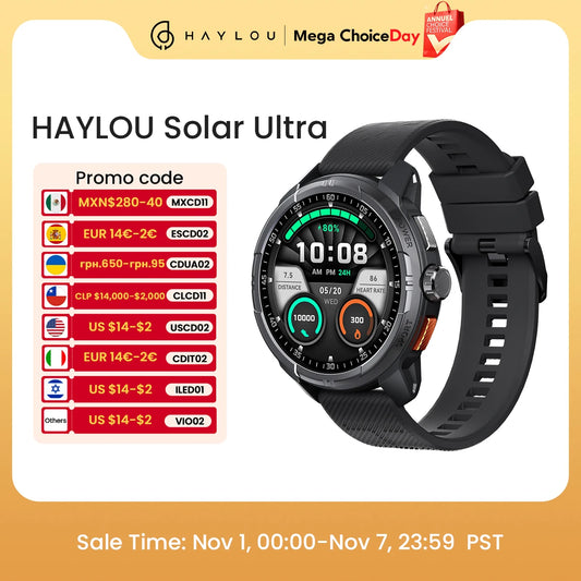 HAYLOU Solar Ultra GPS Smartwatch 1.6” AMOLED Display 5ATM Waterproof Built-in GPS Bluetooth Phone Calls Sports Smart Watch