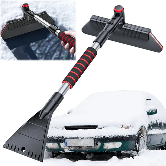 2-in-1 Portable Windshield Snow Remover Silicone Telescopic Ice Scraper with Ergonomic Handle Winter Car Cleaning Accessory