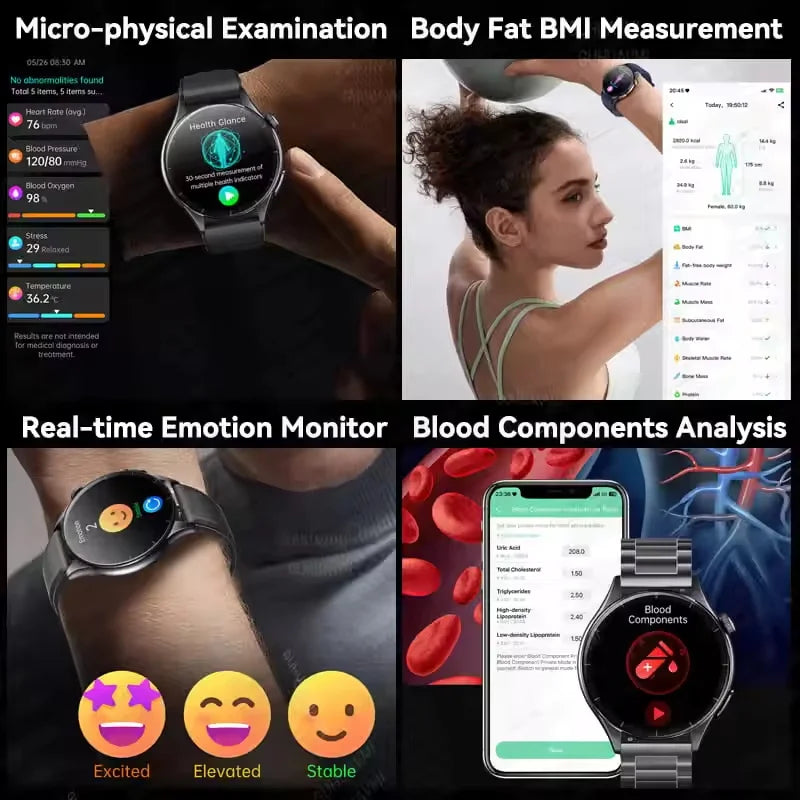 2025 New NFC  Health MonitorUric Acid Blood Pressure Blood oxygen Body Analysis Smart Watch ECG+PPG Clock Smartwatch Men lady