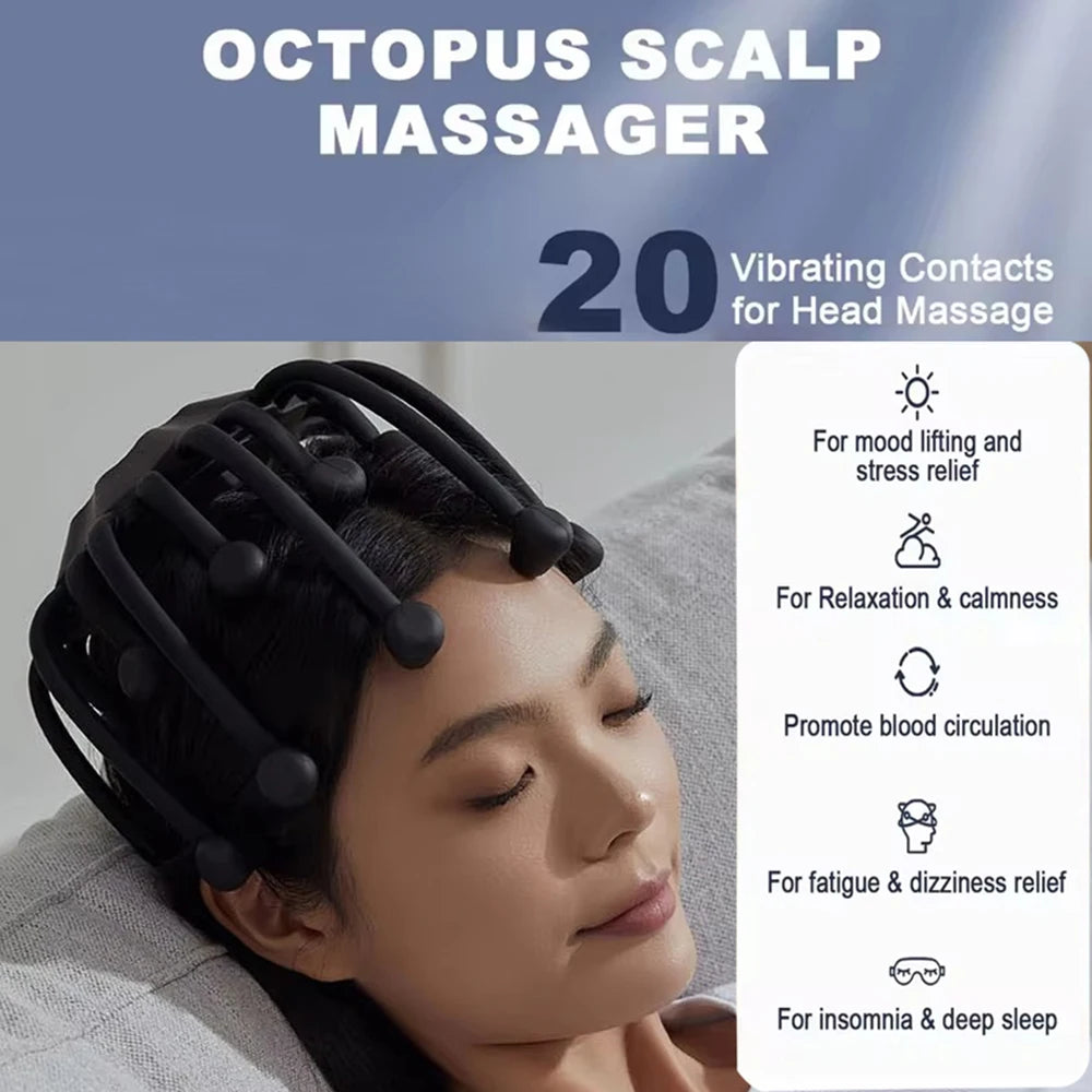 Electric Octopus Claw Scalp Massager Hands-free 5Modes Head Massage LED Red Light 3D Wireless Head Scratcher Massage Health Care
