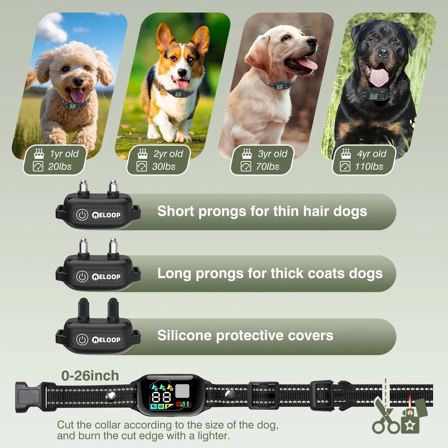 New AI Smart Dog Training Collar 3300Ft Anti-barking Device Electric Remote Control IPX7 Waterproof Pet Behavior Vibration Shock