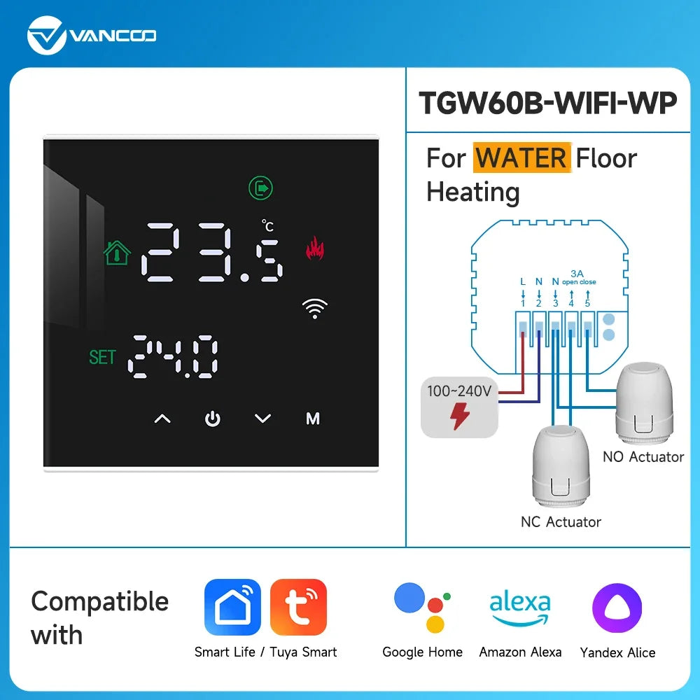 3A Water Floor Heating System Smart WIFI Thermostat with Central Actuators Connecting 8Sub-chamber Hub Controller For Gas Boiler