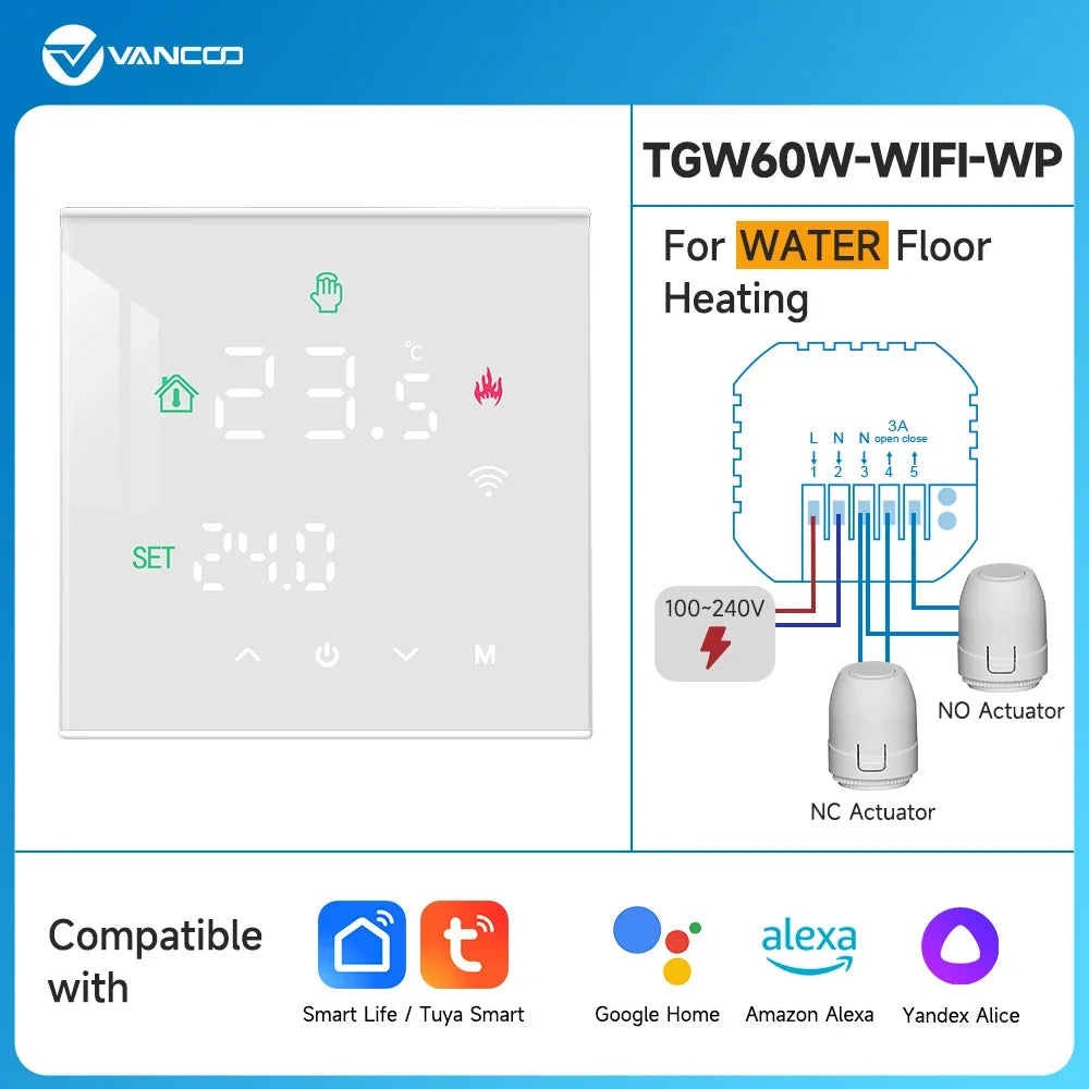 3A Water Floor Heating System Smart WIFI Thermostat with Central Actuators Connecting 8Sub-chamber Hub Controller For Gas Boiler