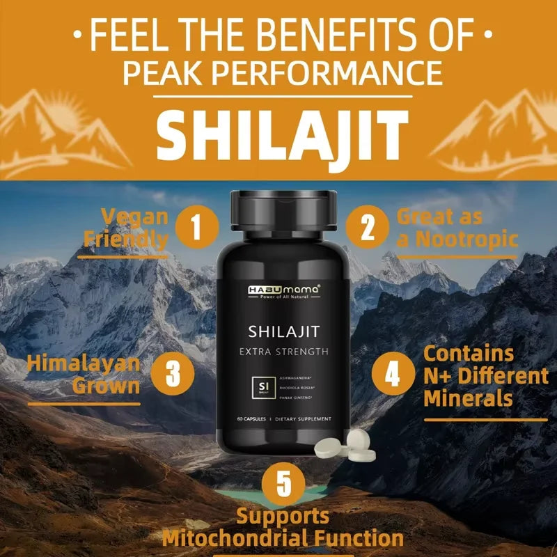 Shilajit Capsule 100% Pure Non-GMo Supports Reproductive Health Natural Energizer