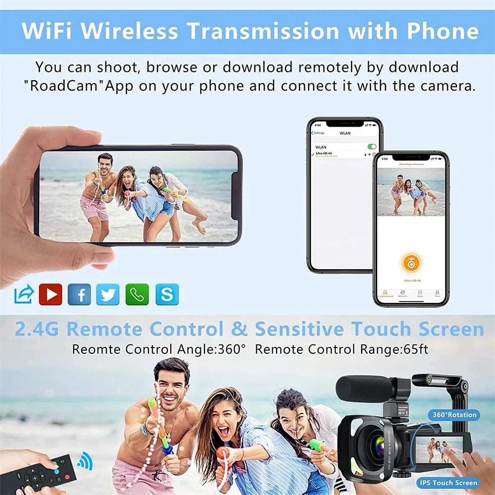 4k Camara Video Profesional for Youtube Likee Ins and Vlog Streaming with 16x Digital Zoom Wifi Infrared Night Vision Camcorder