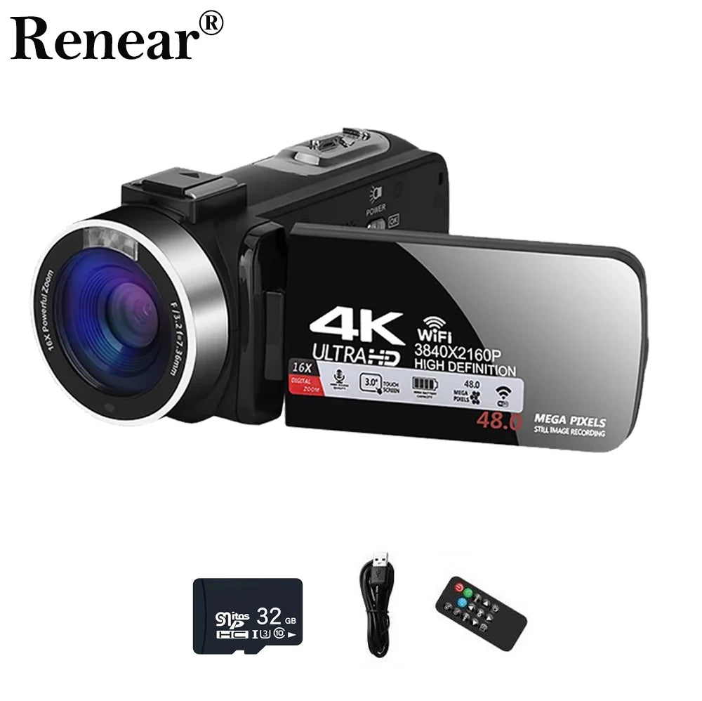 4k Camara Video Profesional for Youtube Likee Ins and Vlog Streaming with 16x Digital Zoom Wifi Infrared Night Vision Camcorder