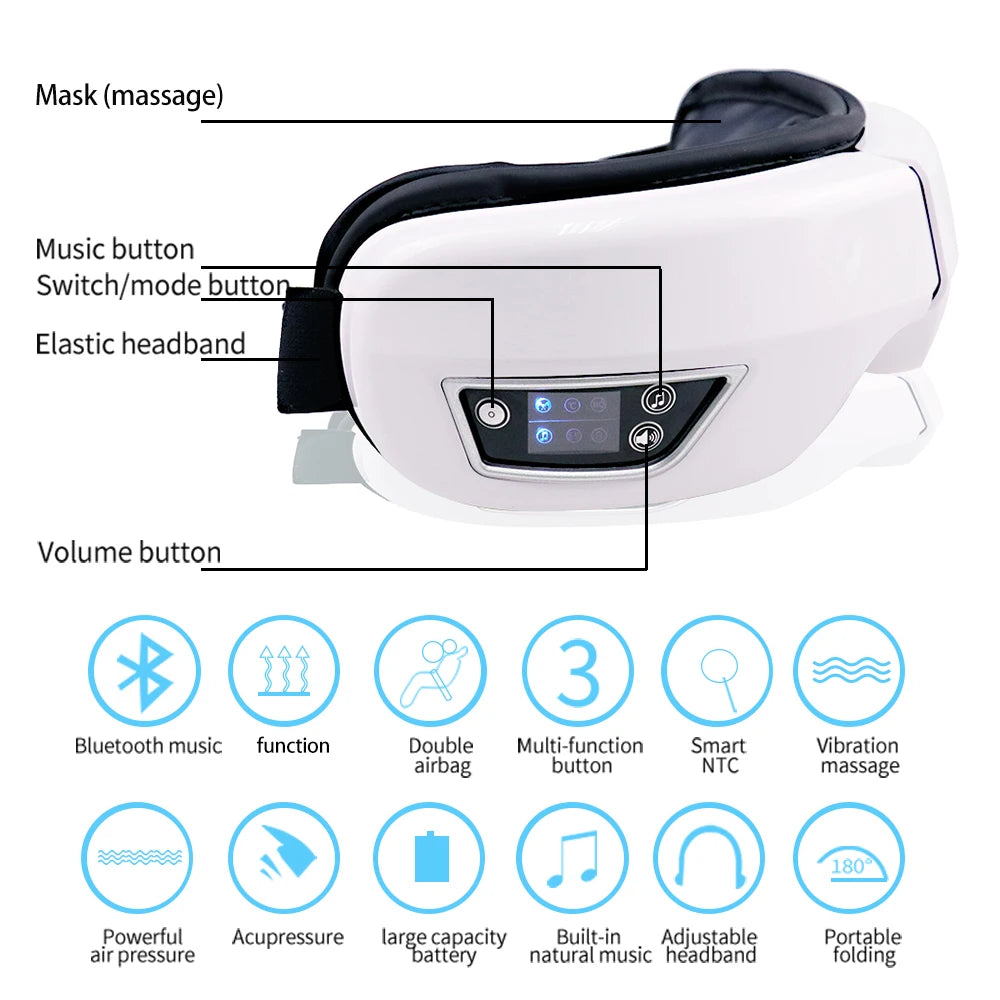 Smart airbag vibrating eye massager with Bluetooth music relaxation function can relieve eye fatigue, care for eye health, and