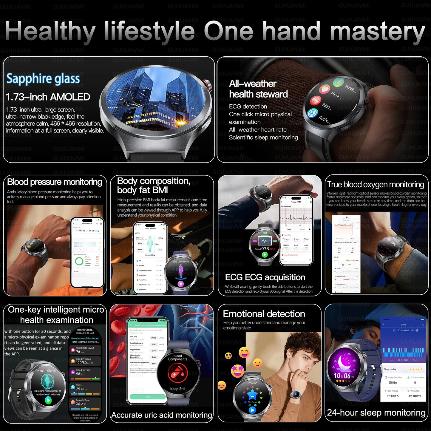 2025 New For XIAOMI Health Trackr Uric Acid Blood lipids Smart Watch Blood Pressure ECG+PPG Clock Body Analysis Smartwatchs Men