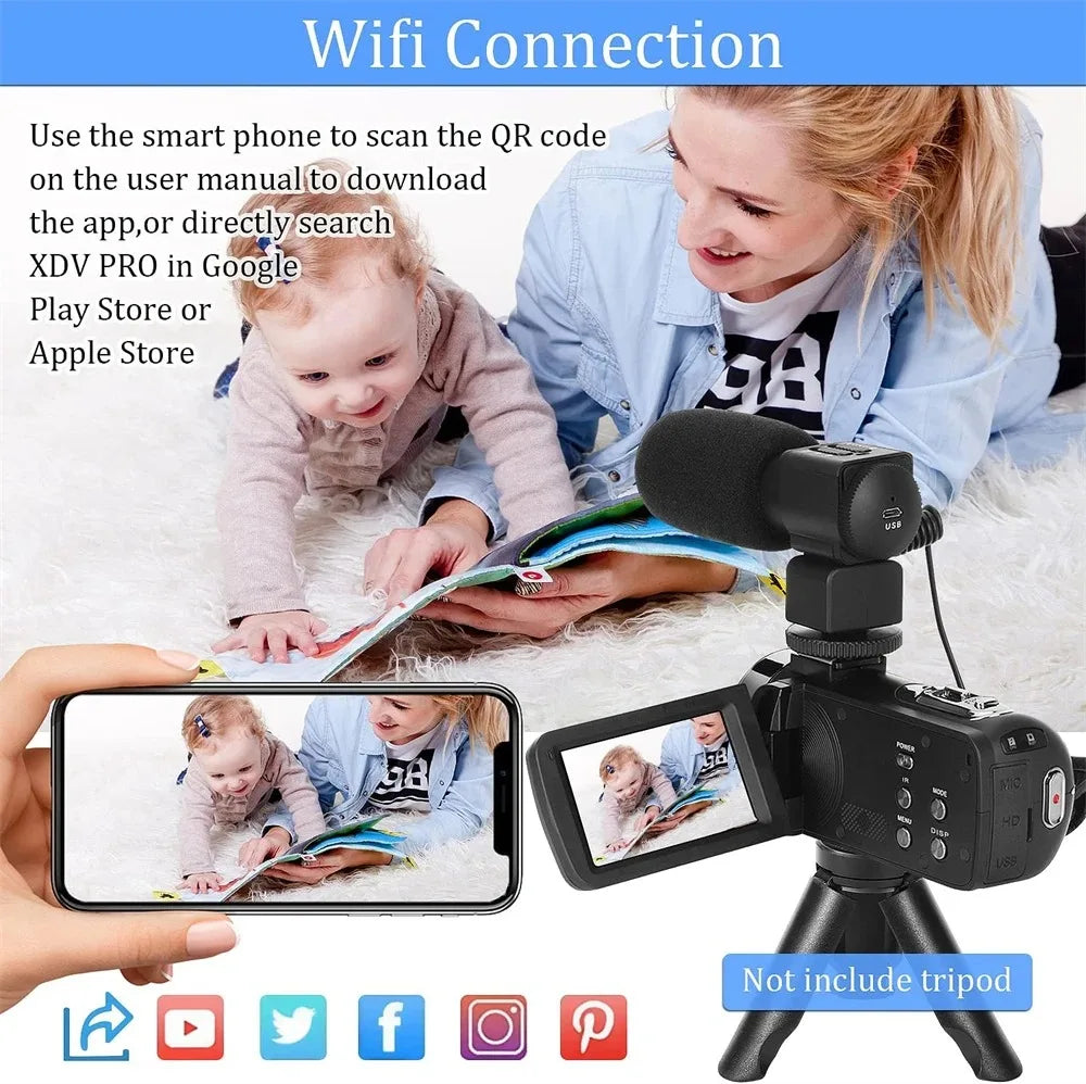 4k Camara Video Profesional for Youtube Likee Ins and Vlog Streaming with 16x Digital Zoom Wifi Infrared Night Vision Camcorder