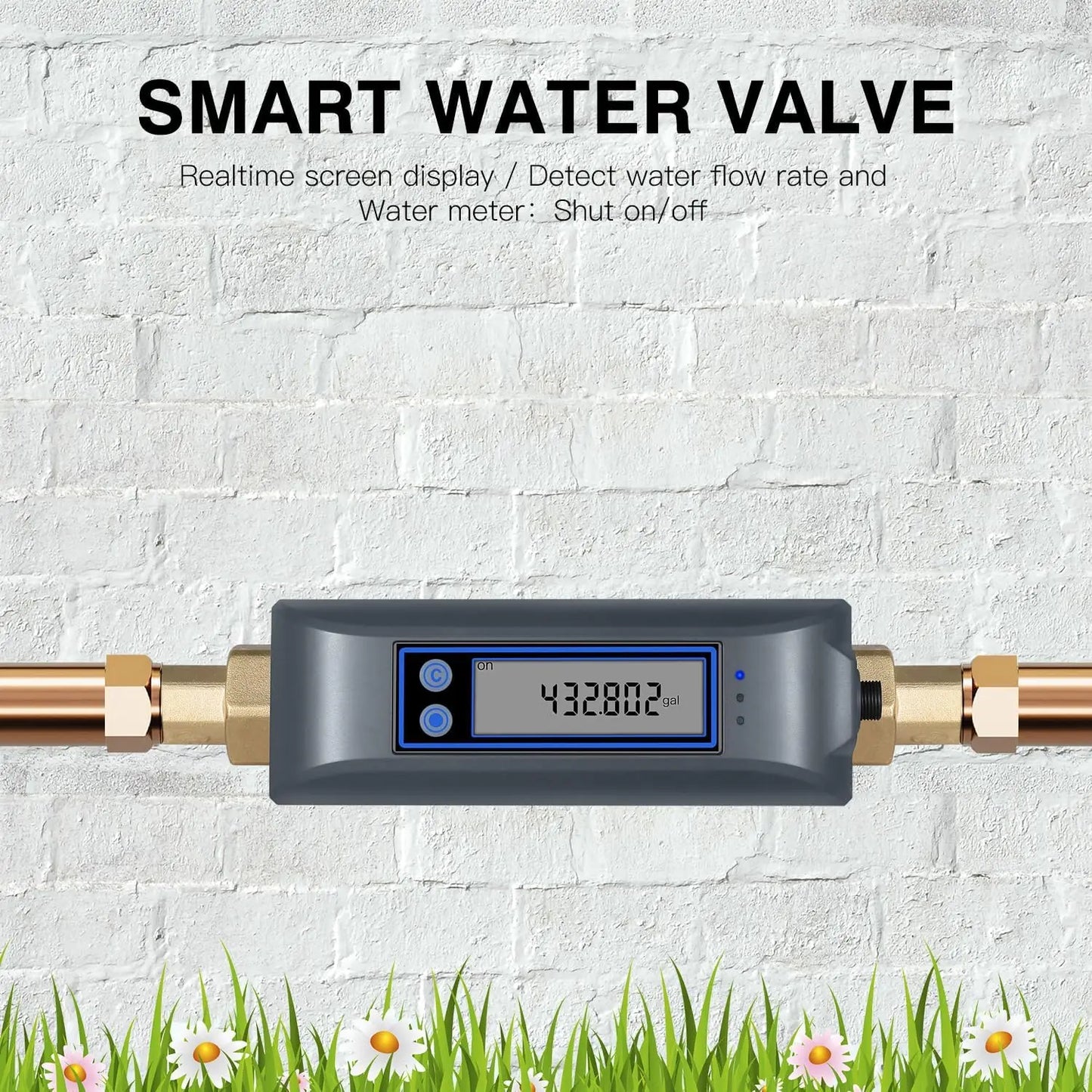 Haozee Tuya Smart WiFi Water Valve Shutoff Water Flow Meter Built in Rechargable Battery for DN20 3/4-Inch Diameter Pipe