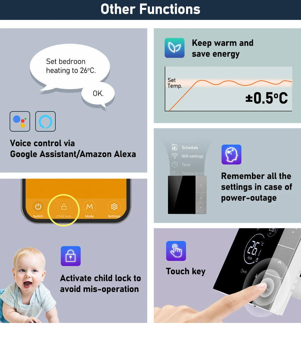 3A Water Floor Heating System Smart WIFI Thermostat with Central Actuators Connecting 8Sub-chamber Hub Controller For Gas Boiler