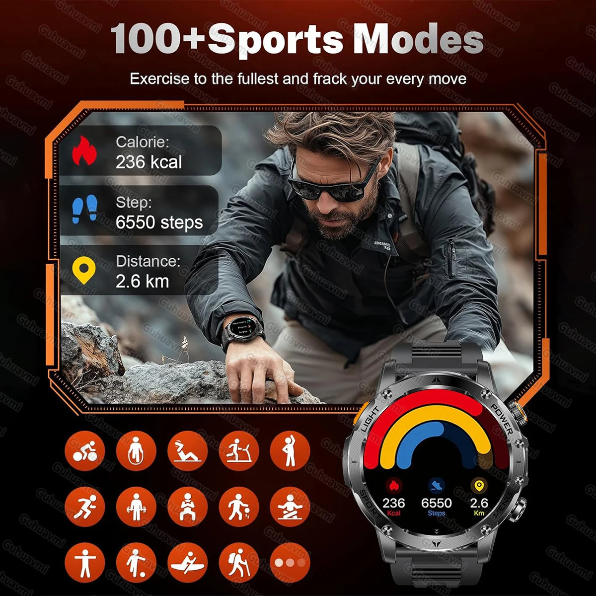 2025 New Military T-Rex 3 Ultra 1000mAh Battery Smart Watch 5ATM Waterproof Flashlight Heart Rate Sports tracker Smartwatch Men