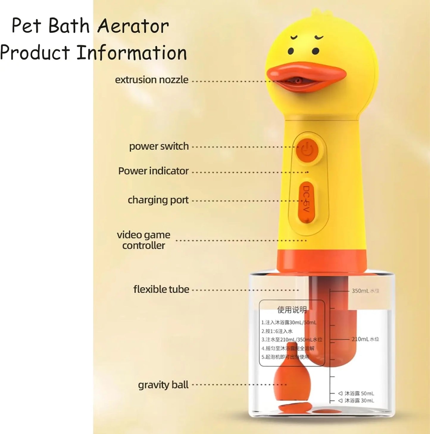 Yellow Duck Automatic Foam Soap Dispenser for Pet Bathing, USB Charging Electric Cleaner for Dogs and Cats with Gentle Foam