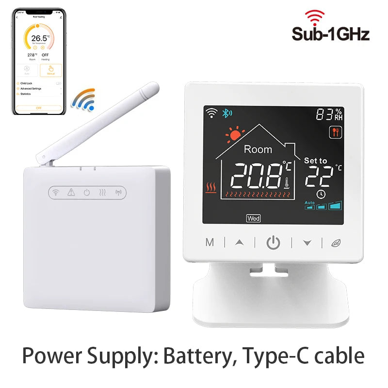 Smart Wireless Thermostat Gas Boiler Heating Room RF433 WiFi Tuya Temperature Controller and Receiver USB Battery Powered Google