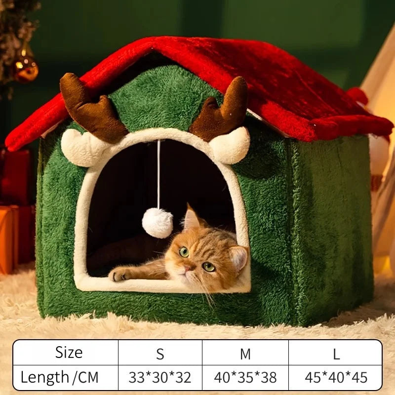 Winter/Autumn Keep Warm Thick Closed Cat House Cold-Proof Dog Nest Foldable Washable Comfortable Warm Pet Bed Supplies for Winte