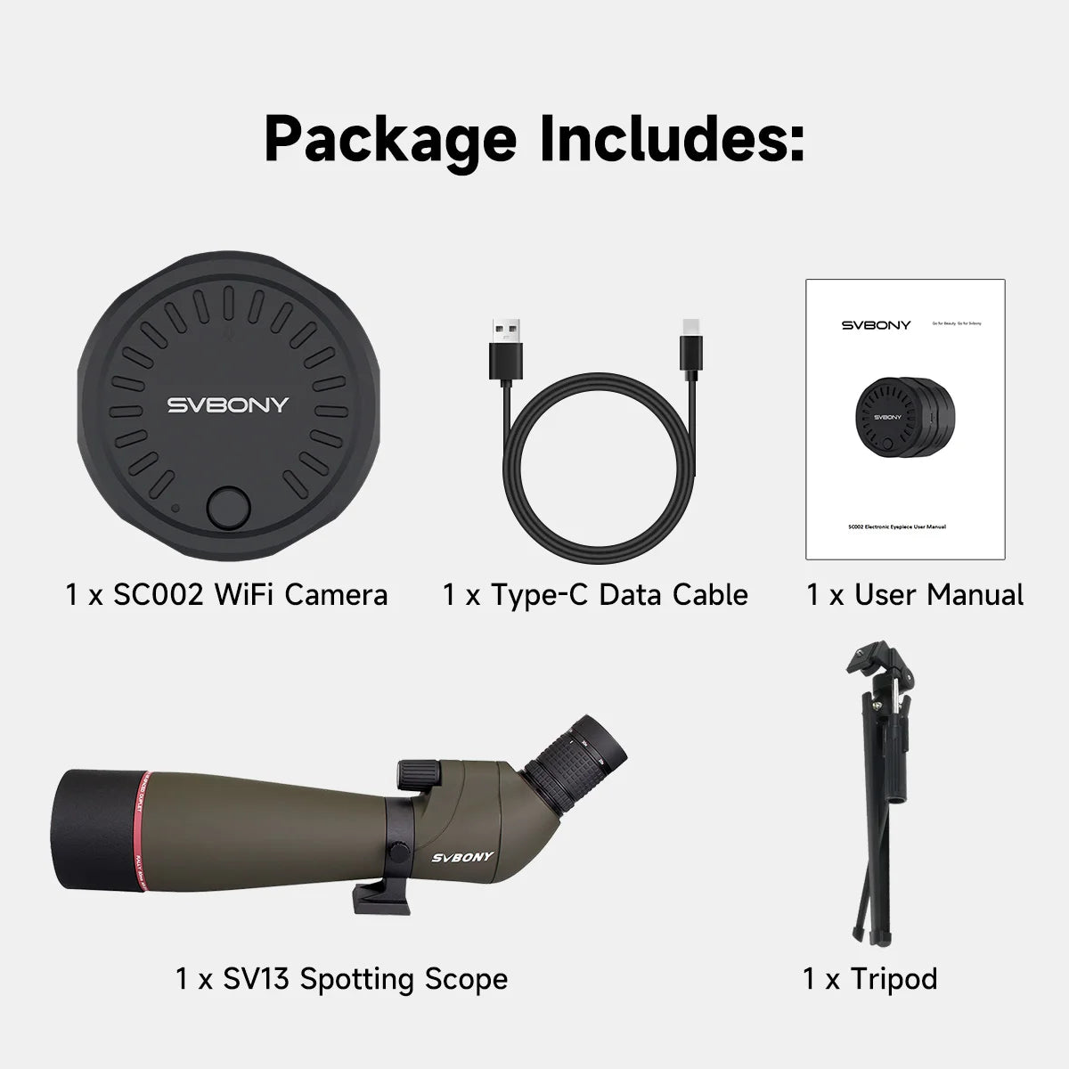 Svbony SC002 WiFi Camera, Digiscoping Camera Compatible with SV28 SV41 Pro Spotting Scope SV202 Binoculars for Bird Watching