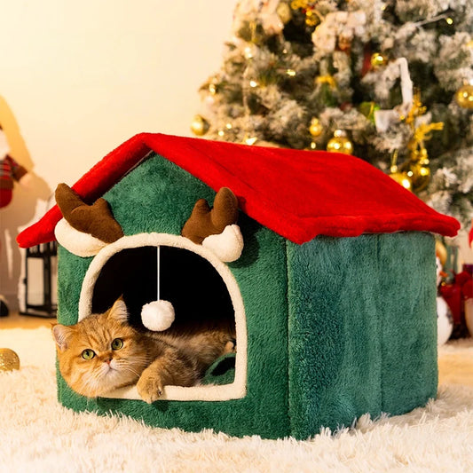 Winter/Autumn Keep Warm Thick Closed Cat House Cold-Proof Dog Nest Foldable Washable Comfortable Warm Pet Bed Supplies for Winte