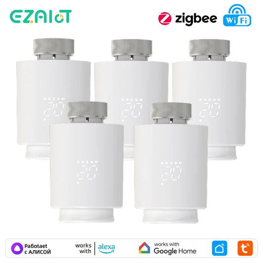 EZAIOT Smart Tuya ZigBee/Wifi Radiator Actuator TRV Programmable Thermostatic App Remote Temperature Controller Alexa Google