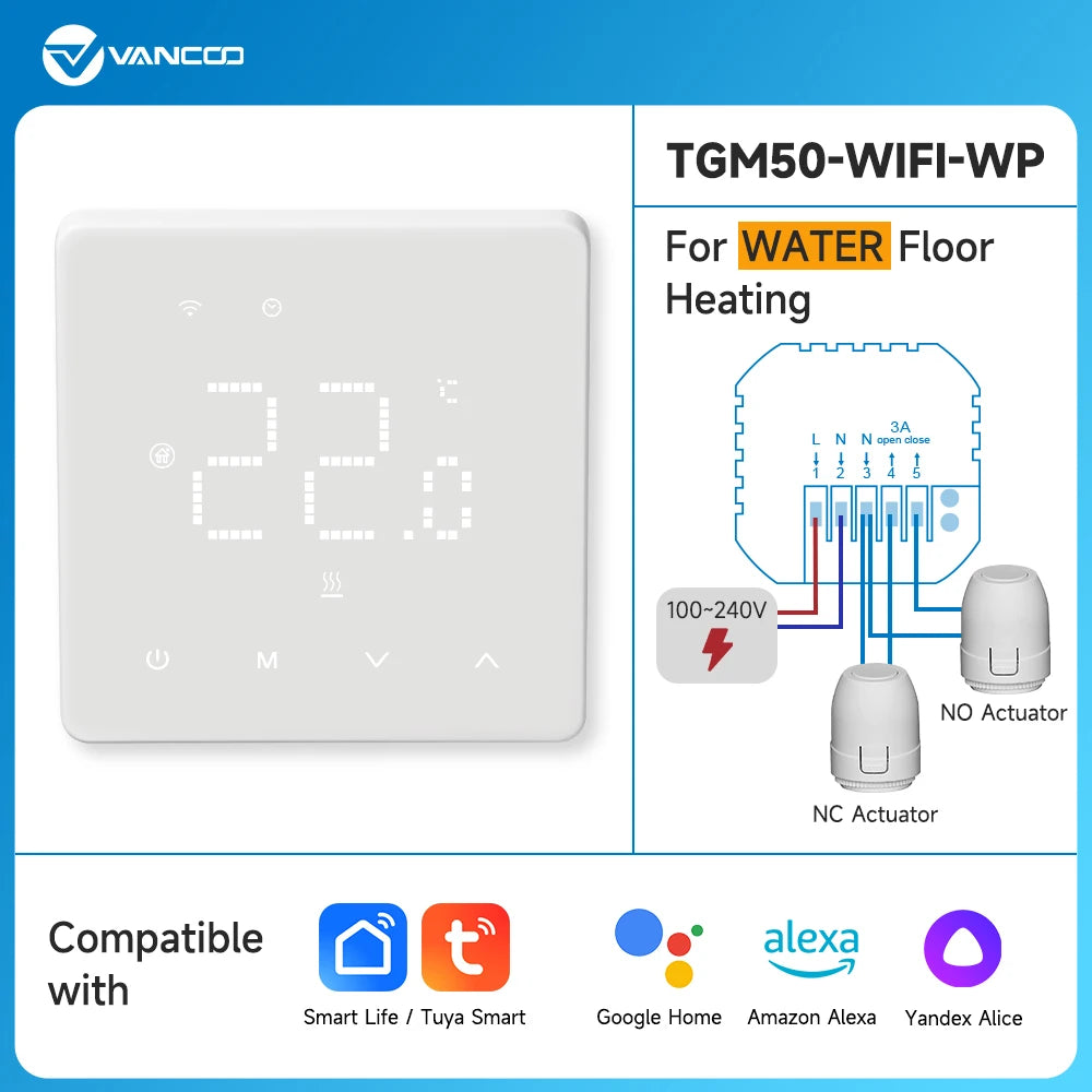 3A Water Floor Heating System Smart WIFI Thermostat with Central Actuators Connecting 8Sub-chamber Hub Controller For Gas Boiler