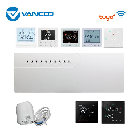 3A Water Floor Heating System Smart WIFI Thermostat with Central Actuators Connecting 8Sub-chamber Hub Controller For Gas Boiler