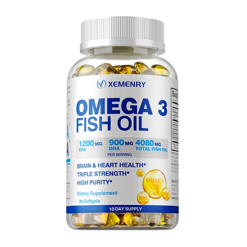 Omega-3 Fish Oil - Rich in Omega-3 Fatty Acids, EPA, DHA - Good for Heart, Brain, Eyes, Immune Health
