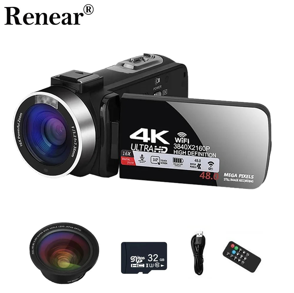 4k Camara Video Profesional for Youtube Likee Ins and Vlog Streaming with 16x Digital Zoom Wifi Infrared Night Vision Camcorder